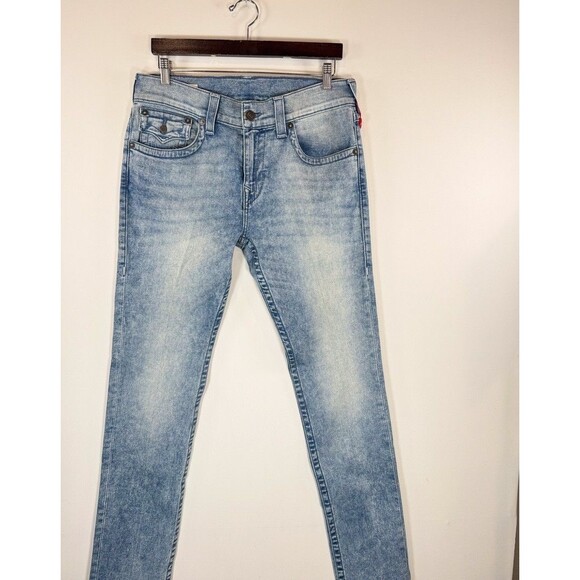 True Religion Mens Jeans Blue Rocco Relaxed Skinny Denim Stretch Acid Wash 32x34 - Picture 6 of 14